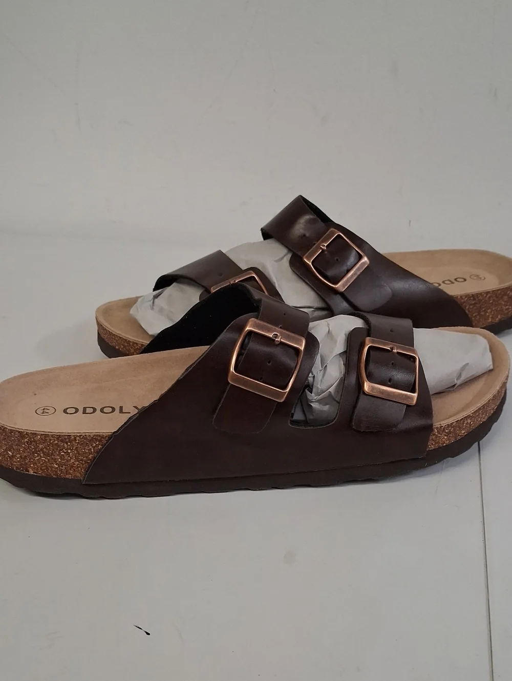 Men's Odoly Cork Footbed Brown Leather Adjustable Buckle Sandals